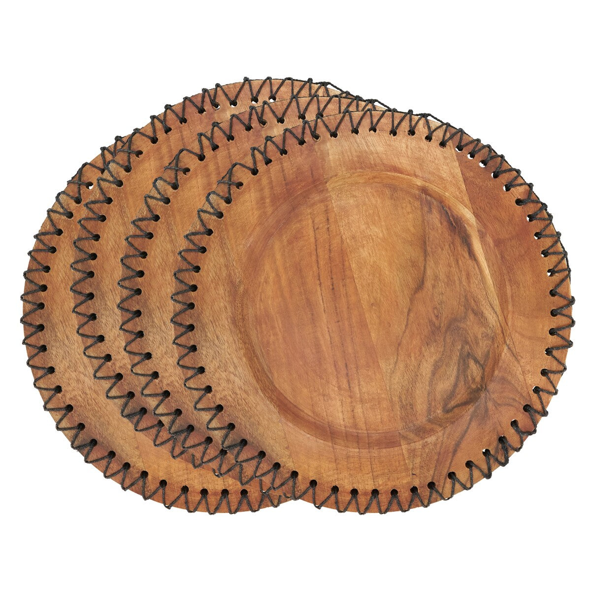 Rustic Stitched Edge Wood Charger (Set of 4)
