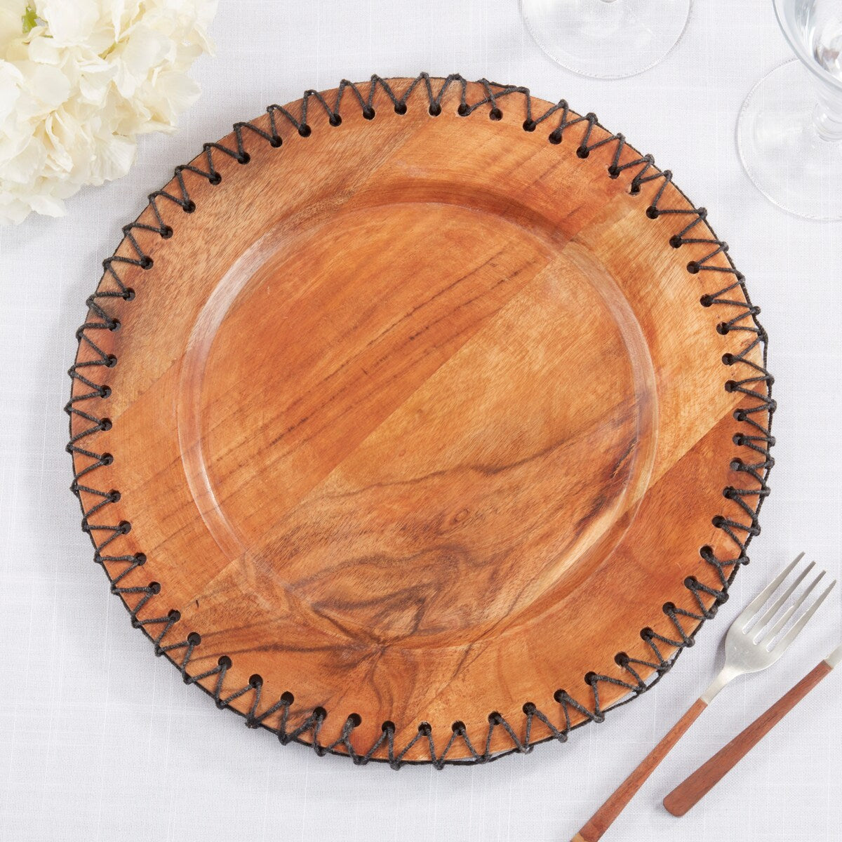 Rustic Stitched Edge Wood Charger (Set of 4)