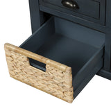 Rustic Storage Bench with 3 Drawers and 3 Rattan Baskets