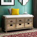 Rustic Storage Bench with 3 Drawers and 3 Rattan Baskets, Shoe Bench