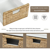 Rustic Storage Bench with 3 Drawers and 3 Rattan Baskets, Shoe Bench