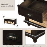 Rustic Storage Bench with 3 Drawers and 3 Rattan Baskets, Shoe Bench