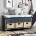 Rustic Storage Bench with 3 Drawers and 3 Rattan Baskets, Shoe Bench