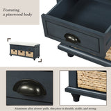Rustic Storage Bench with 3 Drawers and 3 Rattan Baskets, Shoe Bench