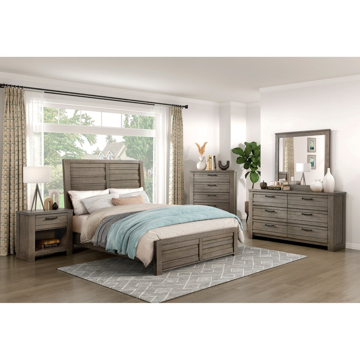 Rustic Style 1pc Gray Nightstand of Drawer and Storage Cubby Metal Hardware Wooden Bedroom Furniture
