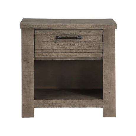 Rustic Style 1pc Gray Nightstand of Drawer and Storage Cubby Metal Hardware Wooden Bedroom Furniture