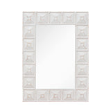 Rustic Whitewashed Rectangle Wood Block Frame Decorative Wall Mirror, 22.5 x 31.5 Inch