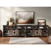 Rustic Wood TV Stand with Mesh and Sliding Barn Doors for Living Room