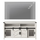 Rustic Wood TV Stand with Mesh and Sliding Barn Doors for Living Room