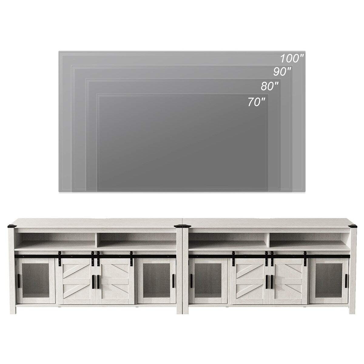 Rustic Wood TV Stand with Mesh and Sliding Barn Doors for Living Room