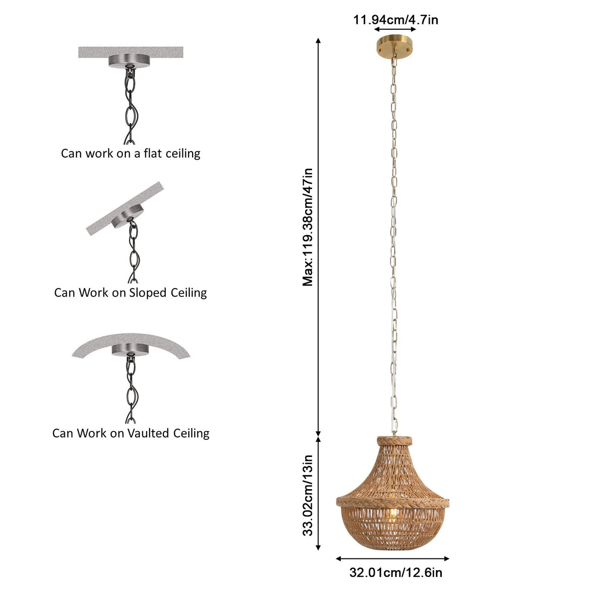 Rustic Woven Pendant Light Fixture Hanging Lamp