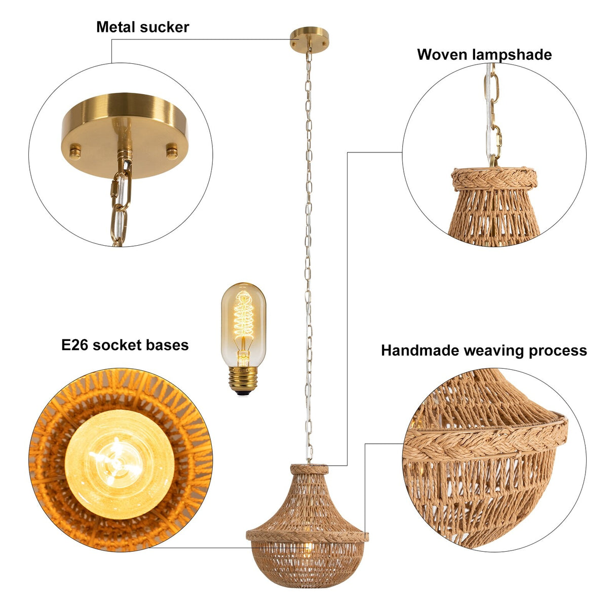 Rustic Woven Pendant Light Fixture Hanging Lamp