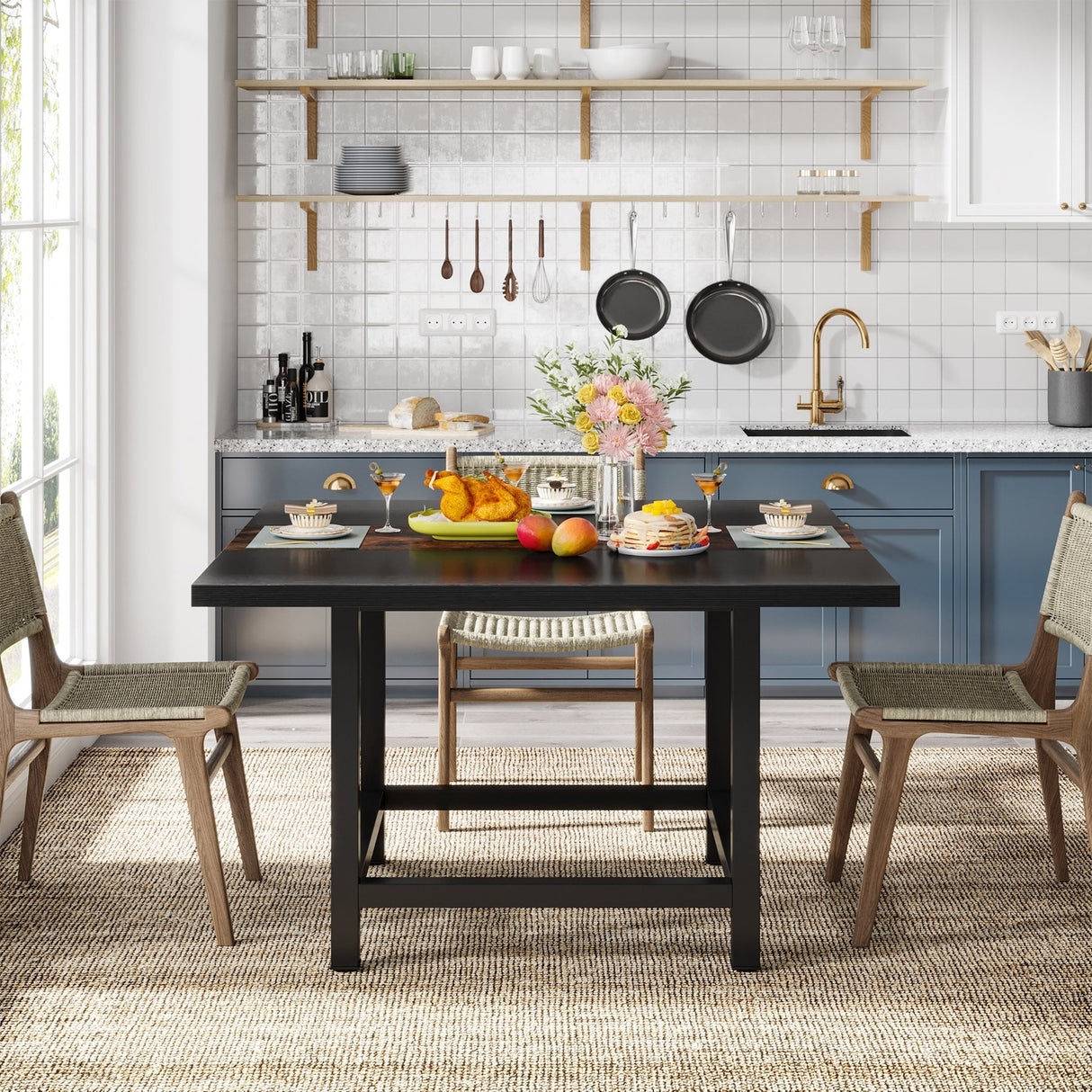 Rustic suqare dining kitchen room table for 4 ，dinner table for small space