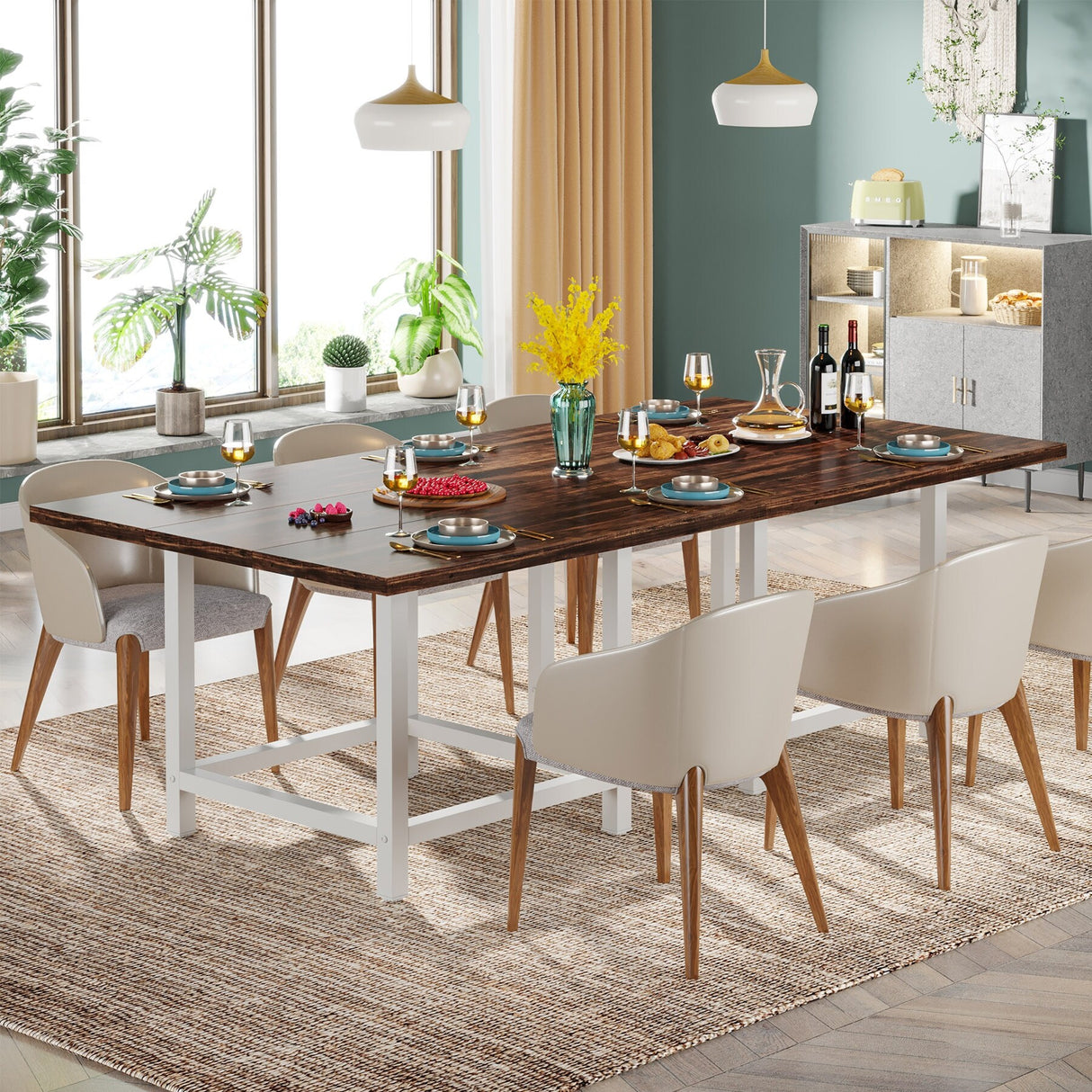 Rustic suqare dining kitchen room table for 4 ，dinner table for small space