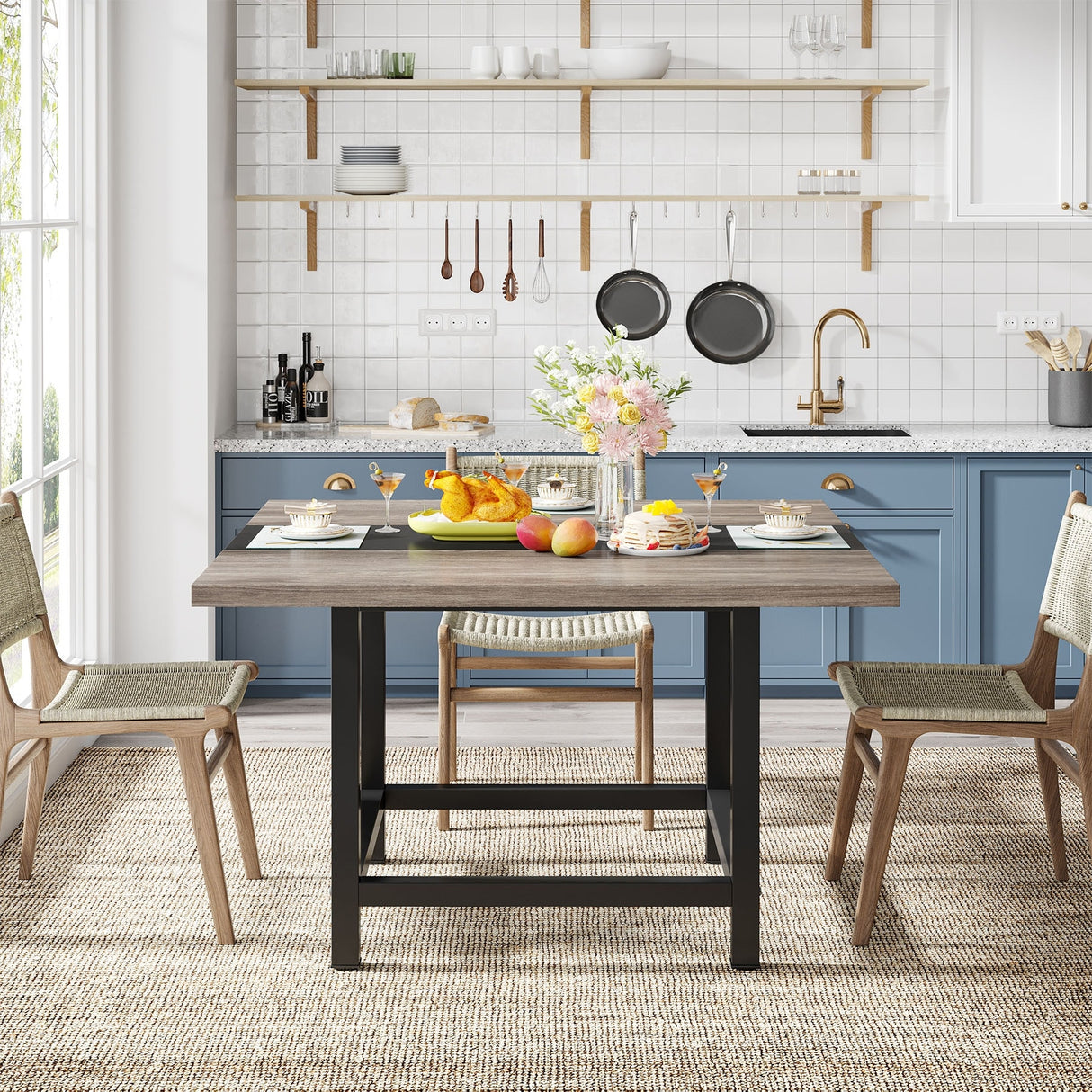 Rustic suqare dining kitchen room table for 4 ，dinner table for small space