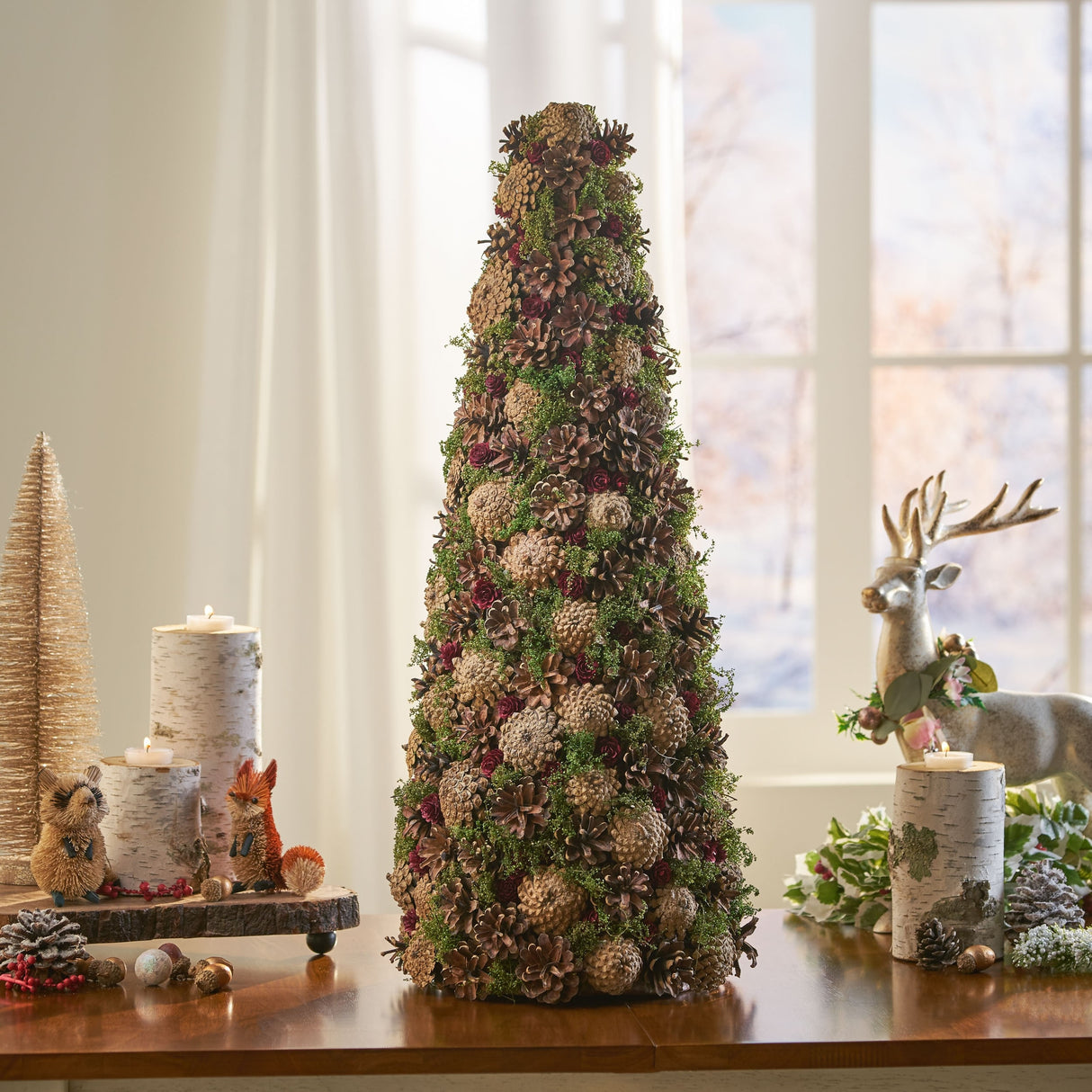 Christopher Knight Home Rutherford Pre-Decorated Pine Cone Artificial Tabletop Christmas Tree - Natural