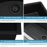 Ruvati 30 x 18 inch Granite Composite Undermount Single Bowl Kitchen Sink - Midnight Black - RVG2030BK