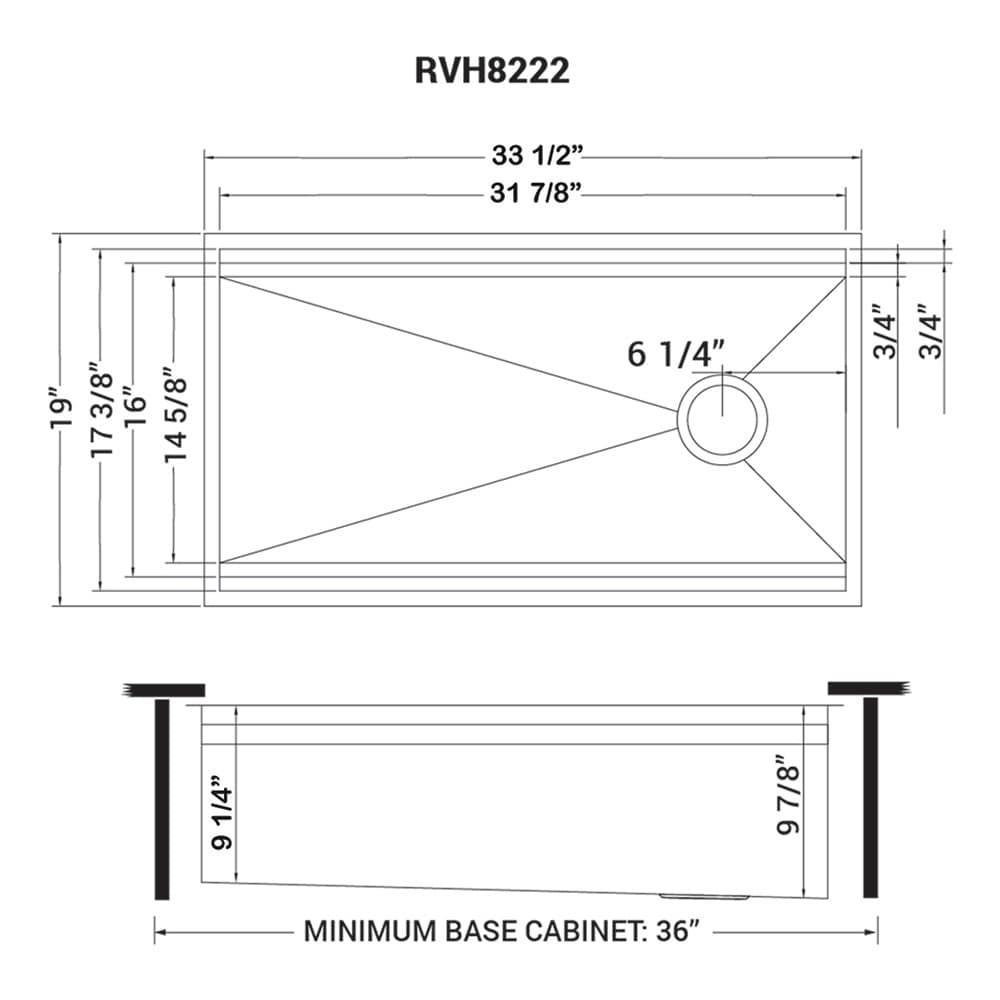 33-inch Workstation Two-Tiered Ledge Kitchen Sink Undermount 16 Gauge Stainless Steel RVH8222