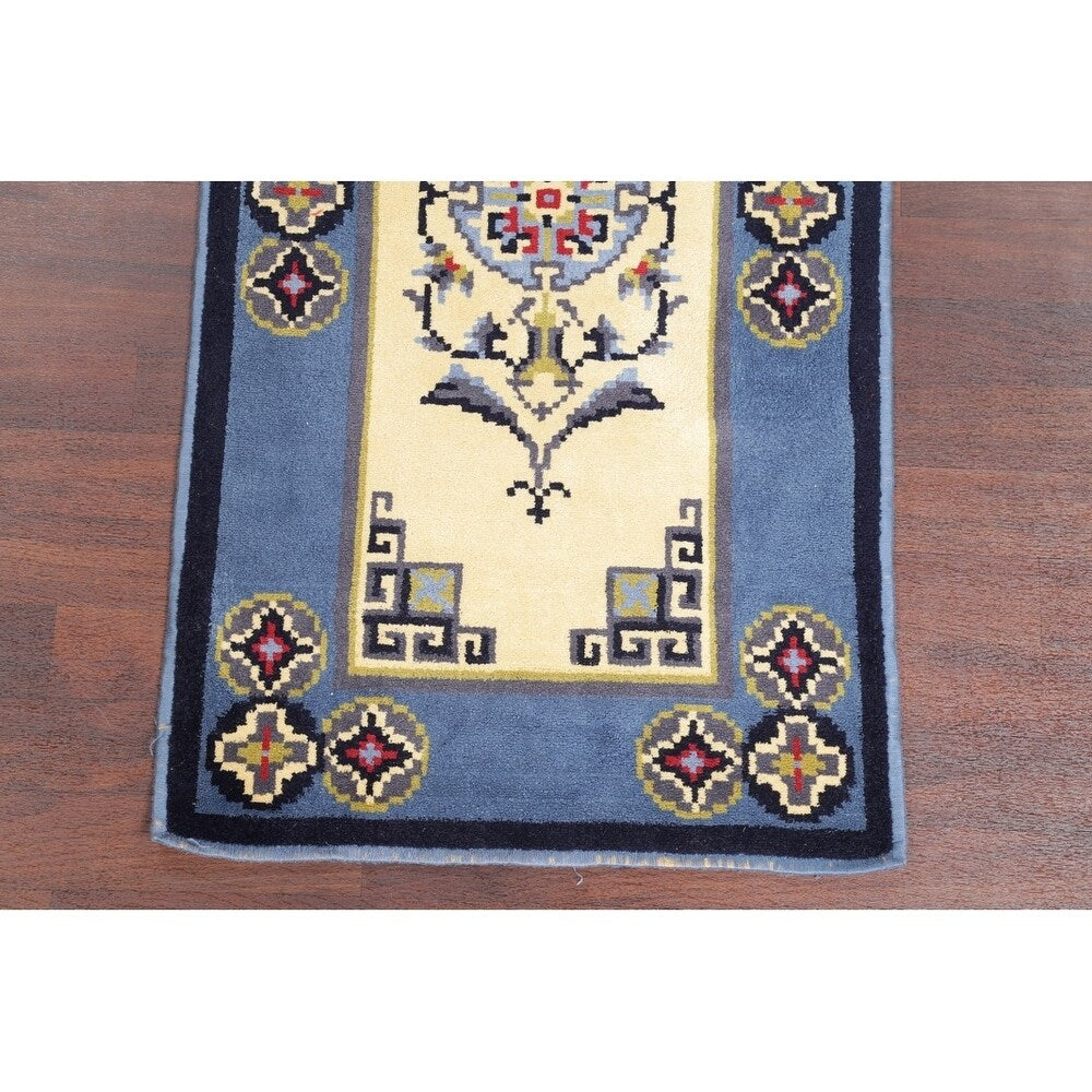 Rya Sweden Oriental Floral Area Rug Hand Knotted Wool Beige - 6'3" x 3'2" runner
