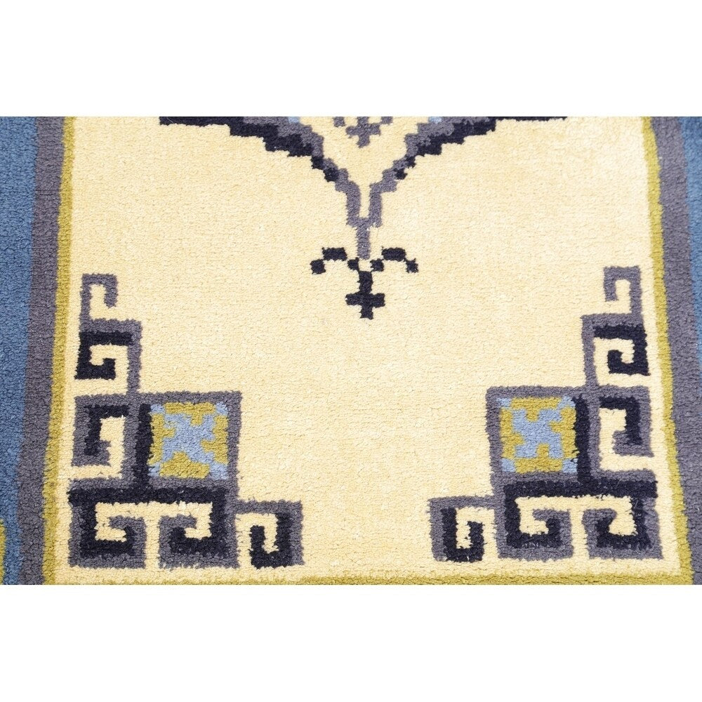Rya Sweden Oriental Floral Area Rug Hand Knotted Wool Beige - 6'3" x 3'2" runner