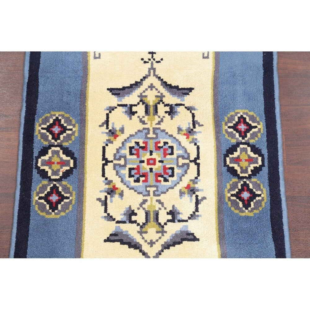 Rya Sweden Oriental Floral Area Rug Hand Knotted Wool Beige - 6'3" x 3'2" runner