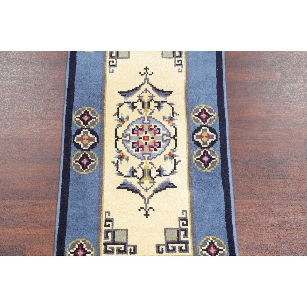 Rya Sweden Oriental Floral Area Rug Hand Knotted Wool Beige - 6'3" x 3'2" runner