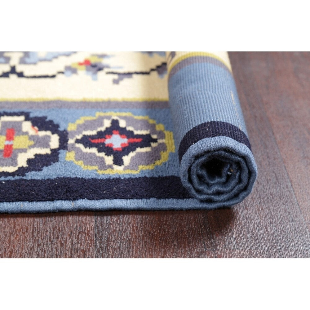 Rya Sweden Oriental Floral Area Rug Hand Knotted Wool Beige - 6'3" x 3'2" runner