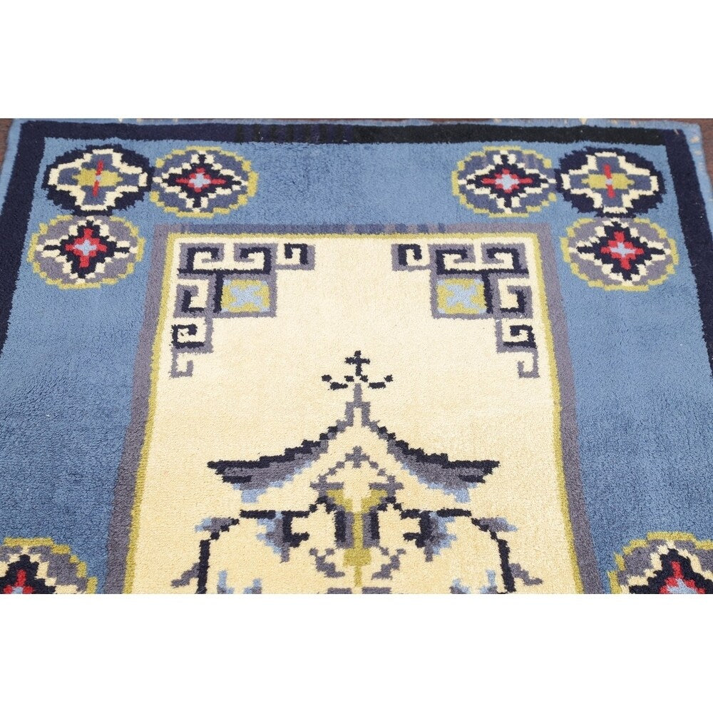 Rya Sweden Oriental Floral Area Rug Hand Knotted Wool Beige - 6'3" x 3'2" runner