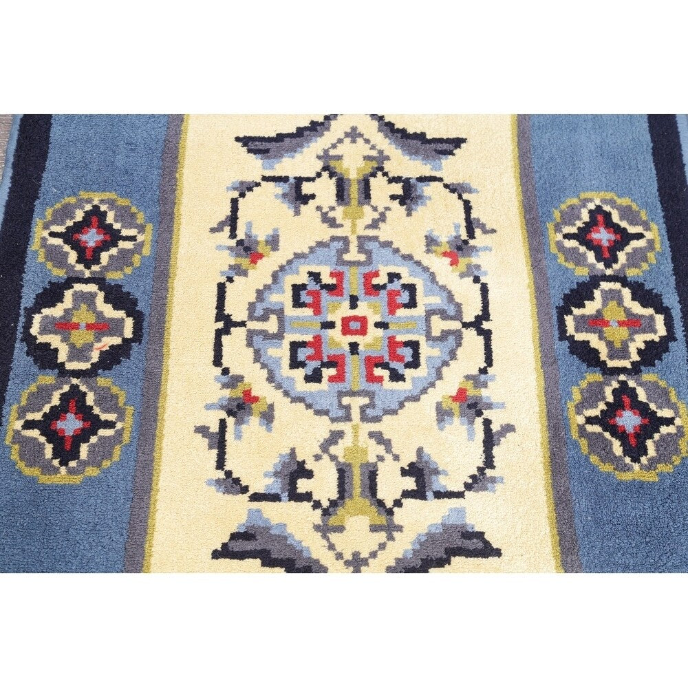 Rya Sweden Oriental Floral Area Rug Hand Knotted Wool Beige - 6'3" x 3'2" runner