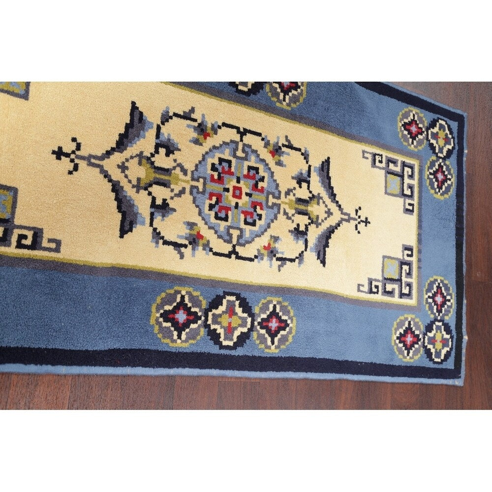 Rya Sweden Oriental Floral Area Rug Hand Knotted Wool Beige - 6'3" x 3'2" runner