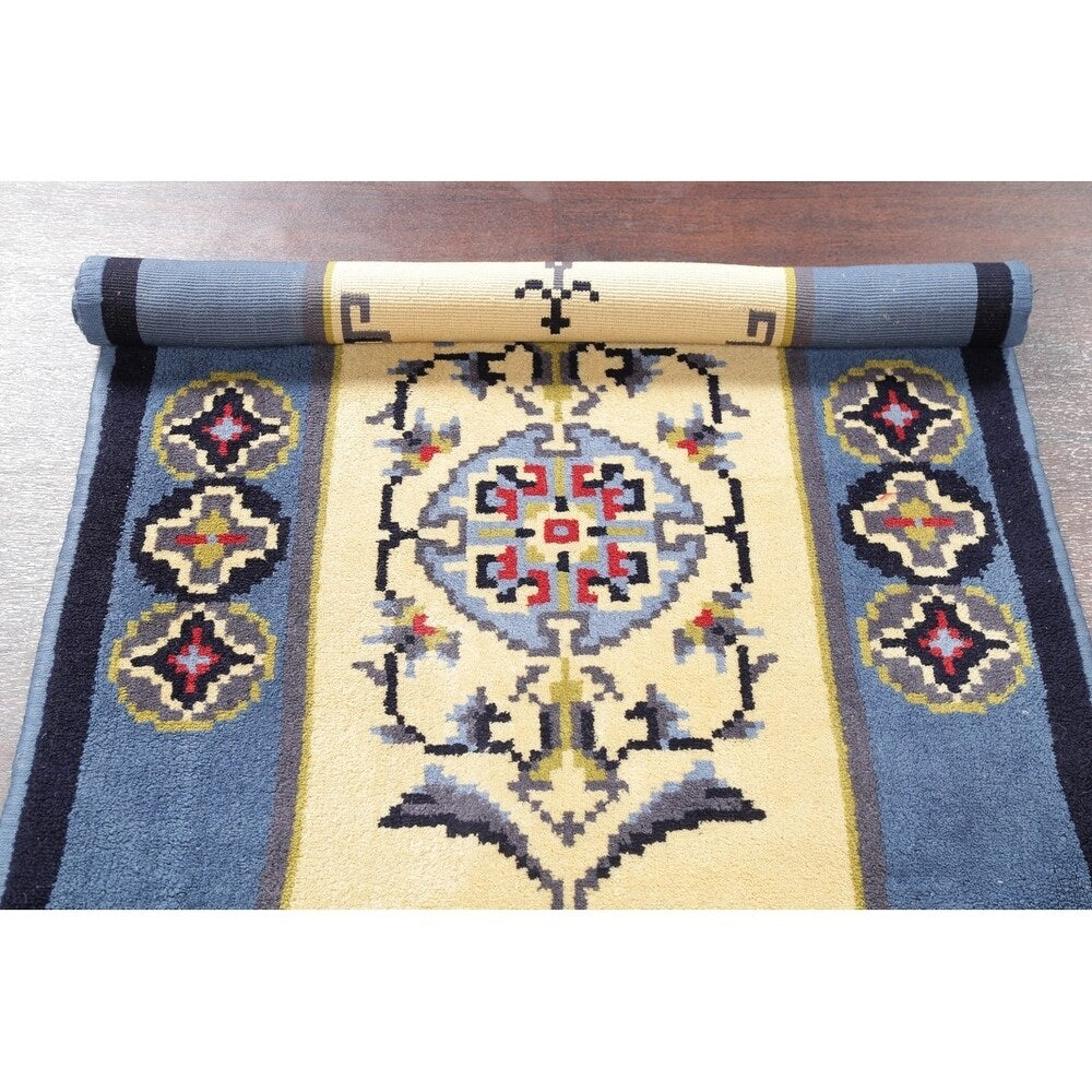 Rya Sweden Oriental Floral Area Rug Hand Knotted Wool Beige - 6'3" x 3'2" runner