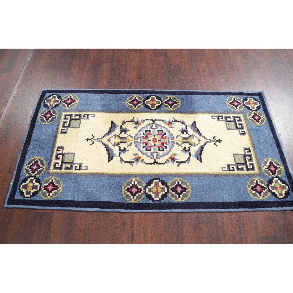 Rya Sweden Oriental Floral Area Rug Hand Knotted Wool Beige - 6'3" x 3'2" runner
