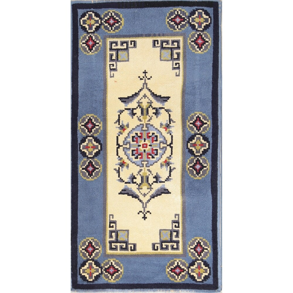 Rya Sweden Oriental Floral Area Rug Hand Knotted Wool Beige - 6'3" x 3'2" runner