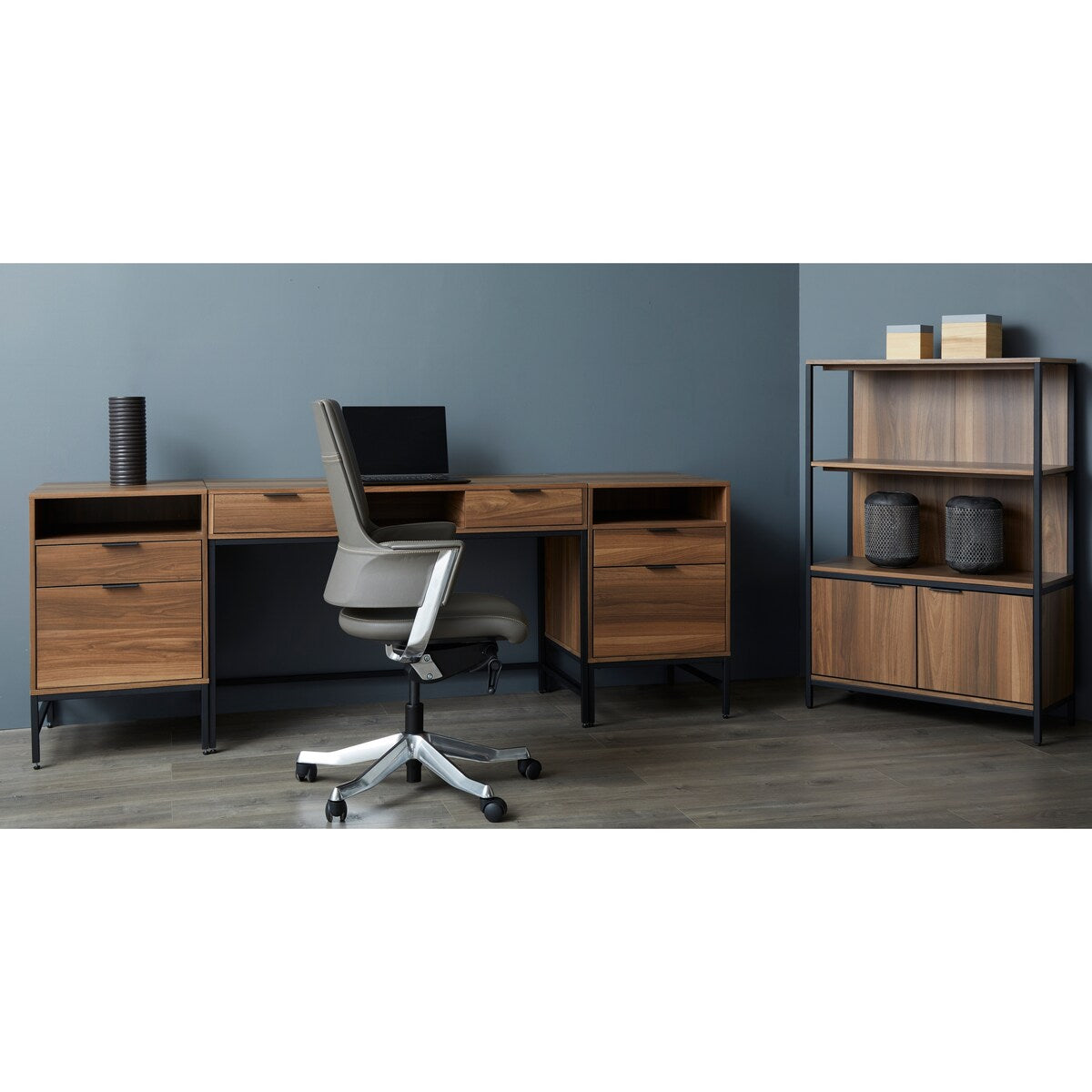 Rye Studio Sarah Walnut and Steel Bookcase with Doors