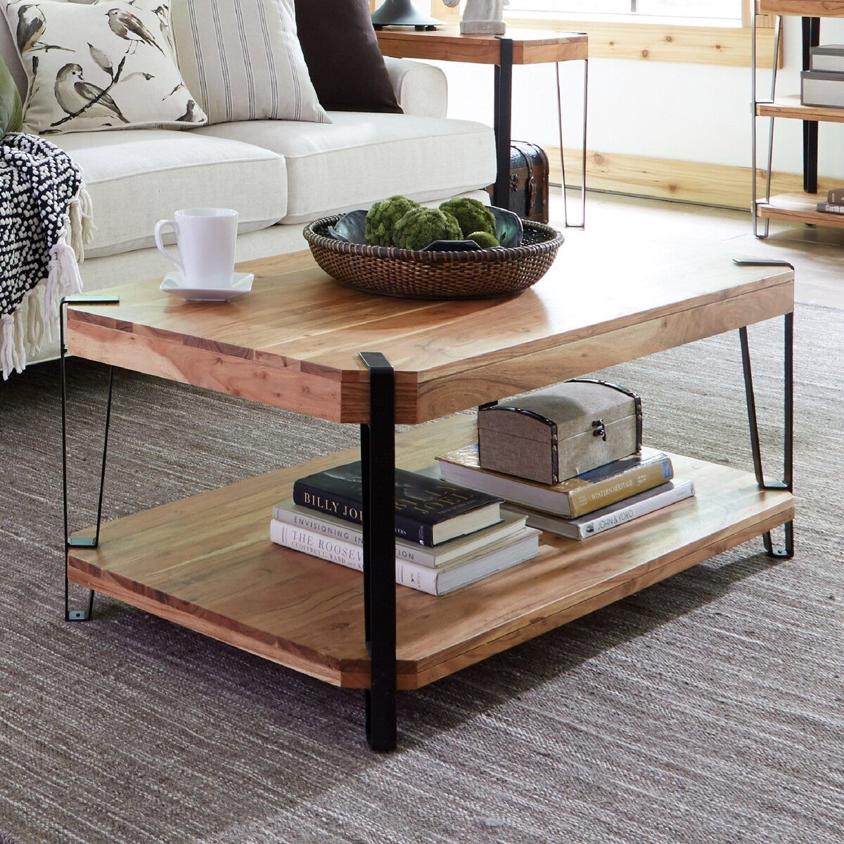Ryegate Natural Live Edge Solid Wood with Metal Coffee Table, Natural