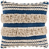 Rylie Navy Bohemian Braided Shag Throw Pillow Cover (22" x 22")