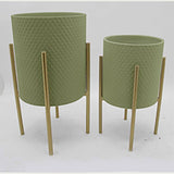 S/2 Diamnod Planter On Metal Stand, Olive/Gold