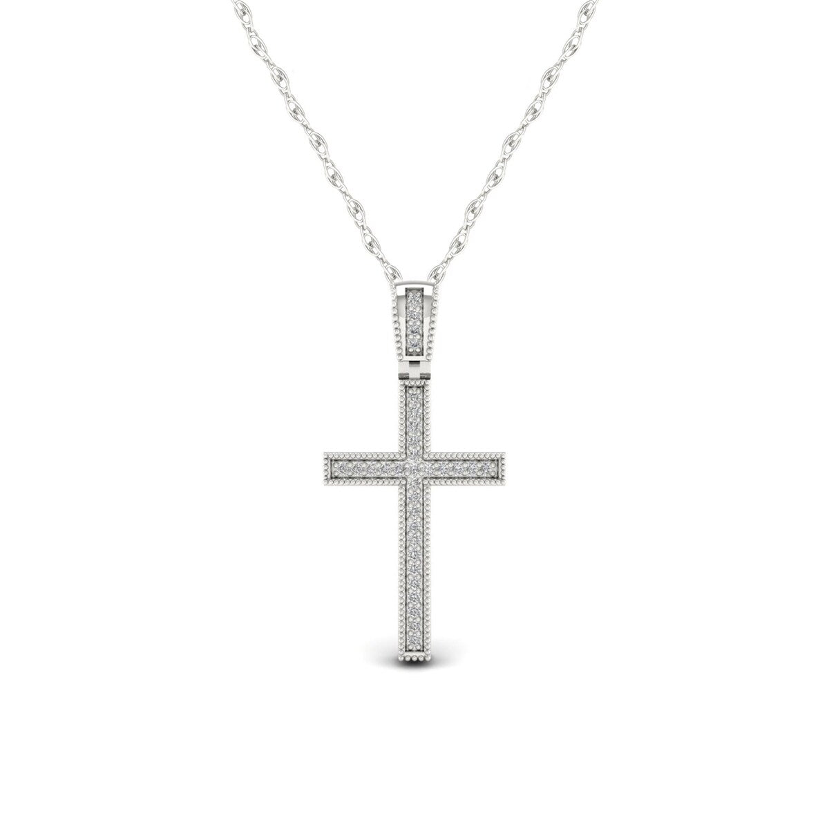 S925 Sterling Silver 1/10ct TDW Diamond Cross Necklace - White H-I