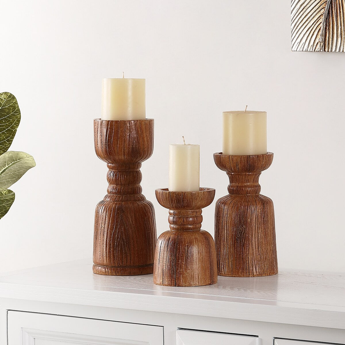 SAFAVIEH Antosia Faux Wood Decorative Candle Holder (Set of 3) - 4.1" W x 4.1" L x 5.9" H - 4Wx4Dx4H