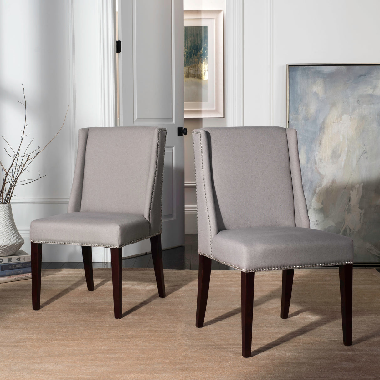 SAFAVIEH Chante Beige Linen Dining Chair (Set of 2) - 22" W x 26" D x 39" H - 22Wx26Dx39H