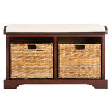 SAFAVIEH Euphemia Brown Woven Storage Basket Bench - 33.5" x 16.1" x 19.9" - 34Wx16Dx20H