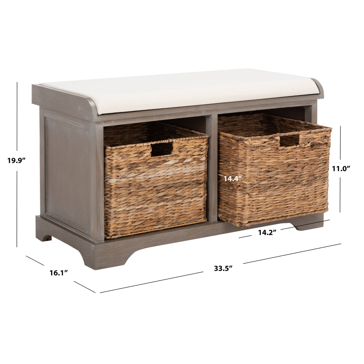 SAFAVIEH Euphemia Brown Woven Storage Basket Bench - 33.5" x 16.1" x 19.9" - 34Wx16Dx20H