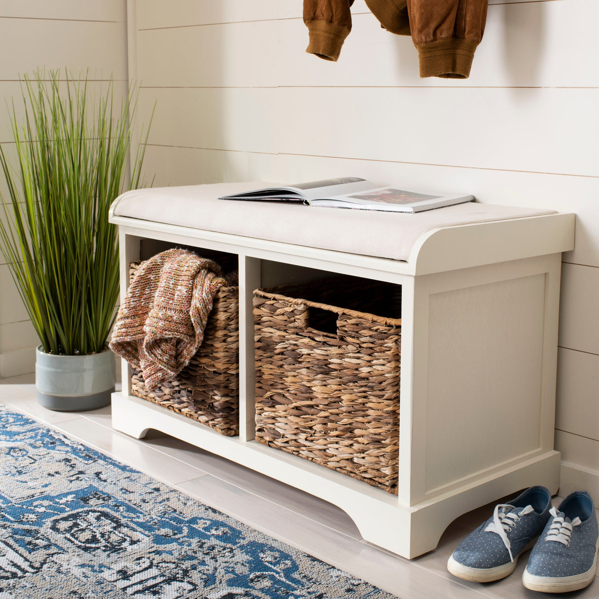 SAFAVIEH Euphemia Brown Woven Storage Basket Bench - 33.5" x 16.1" x 19.9" - 34Wx16Dx20H