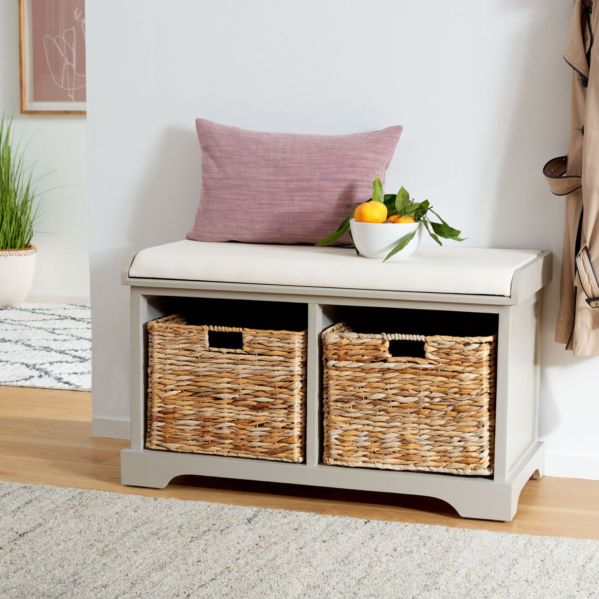 SAFAVIEH Euphemia Brown Woven Storage Basket Bench - 33.5" x 16.1" x 19.9" - 34Wx16Dx20H