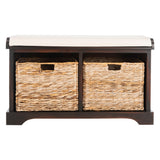 SAFAVIEH Euphemia Brown Woven Storage Basket Bench - 33.5" x 16.1" x 19.9" - 34Wx16Dx20H