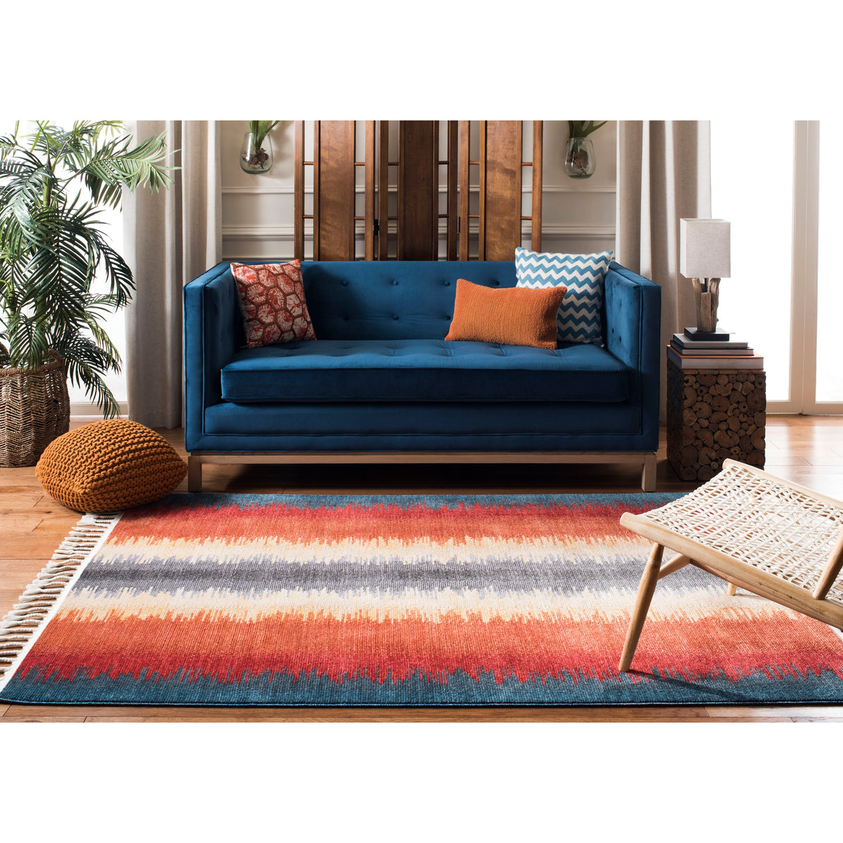SAFAVIEH Farmhouse Nili Boho Stripe Rug with Tassels
