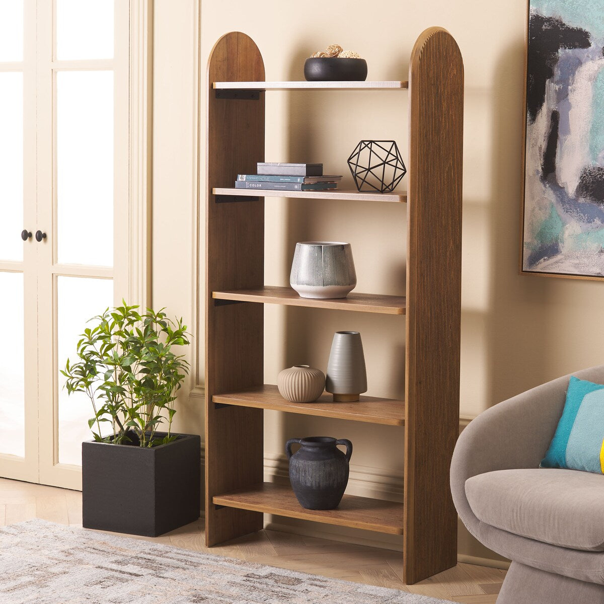 SAFAVIEH Girtha Ribbed Etagere Bookshelf - 31.5 In. W x 11.8 In. D x 66.5 In. H - 31Wx12Dx67H