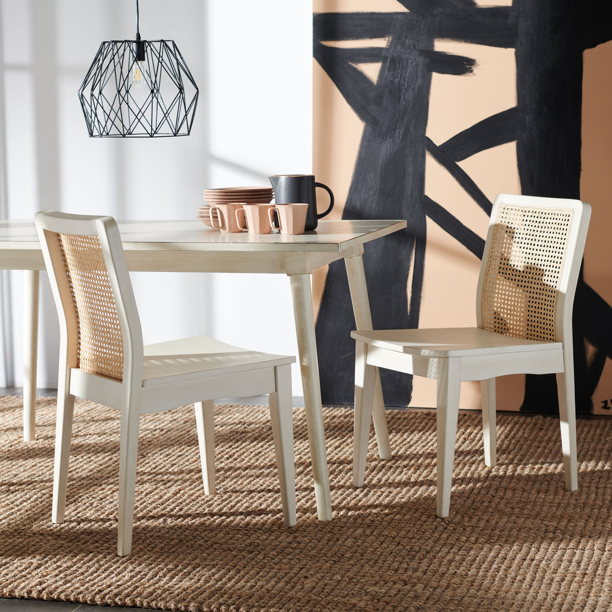 SAFAVIEH Lurline Coastal Rattan Dining Chair (Set of 2) - 18.9" W x 22.3" L x 33.9" H - 19Wx22Dx34H