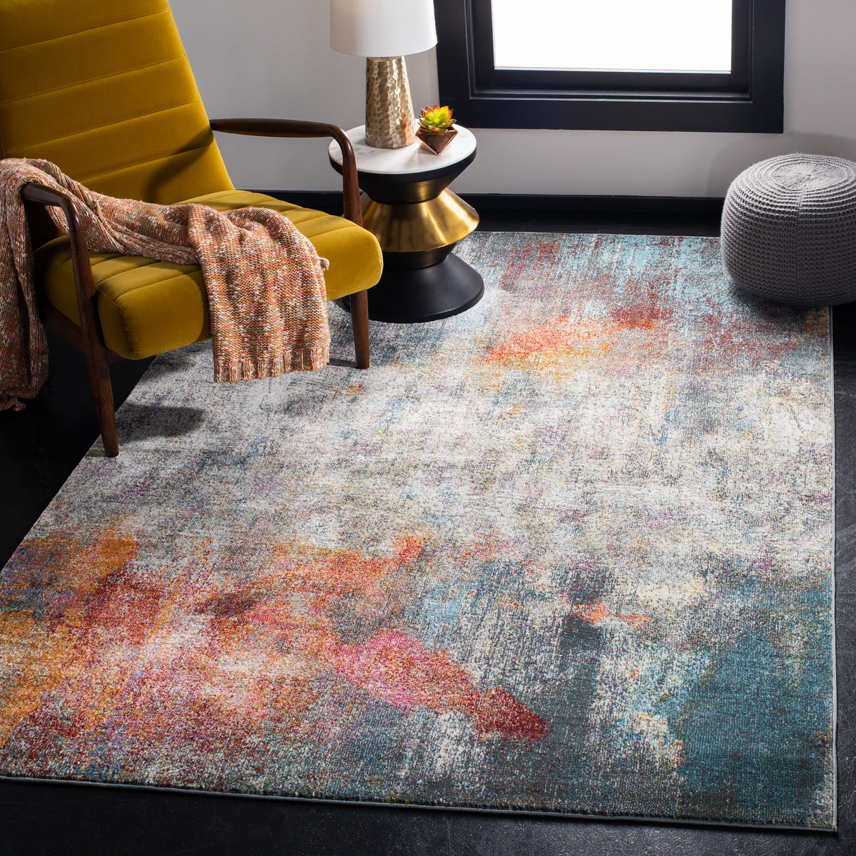 SAFAVIEH Luxor Merilyn Modern Abstract Ivory / Blue Rug