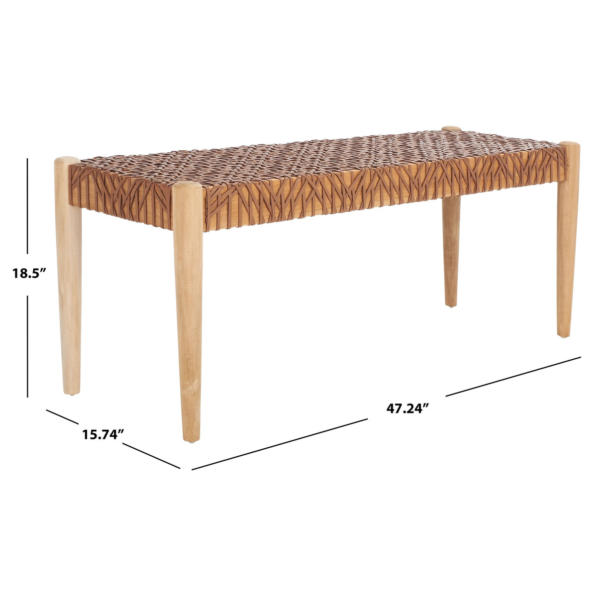 SAFAVIEH Mahalia Bandelier Wood & Leather Bench - 47" W x 16" D x 19" H - 47Wx16Dx19H